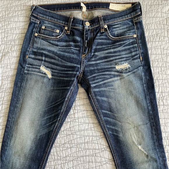 Rag & Bone The Dre Distressed Dark Wash Mid Rise Skinny Jeans Size 26 - Picture 4 of 8